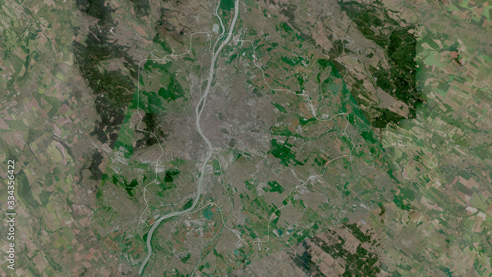 Budapest, Hungary - outlined. Satellite