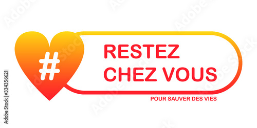 Logo Restez chez vous pour sauver des vies - Coeur - Hashtag - Dégradé Orange/Rouge
