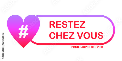 Logo Restez chez vous pour sauver des vies - Coeur - Hashtag - Dégradé Violet/Rouge