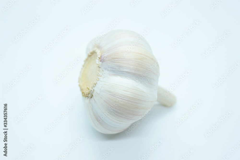 A head of garlic located on a white background