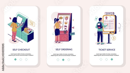 Self service mobile app onboarding screens vector template