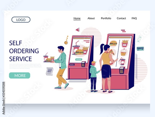 Self ordering service vector website landing page design template