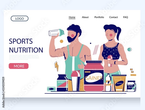 Sports nutrition vector website landing page design template