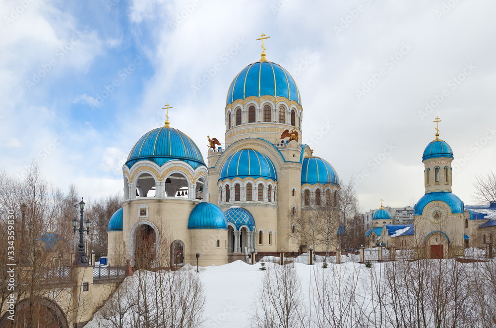 Temple Holy Trinity at the Borisov ponds (Church of the life-giving Trinity in honor of the Millennium of the Baptism of Russia in Orekhovo-Borisovo). Moscow, Russia Temple Holy Trinity at the Borisov ponds (Church of the life-giving Trinity in honor of the Millennium of the Baptism of Russia in Orekhovo-Borisovo). Moscow, Russia