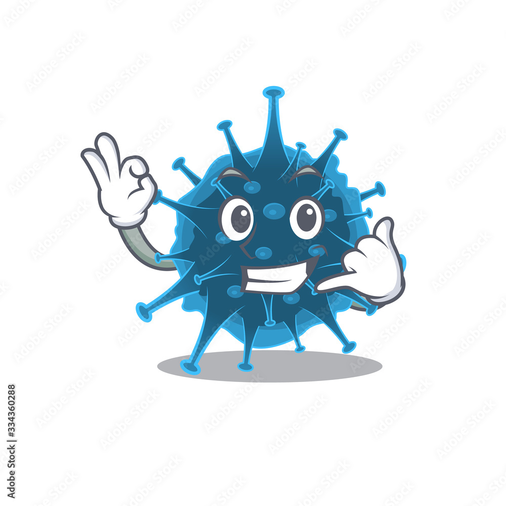 Moordecovirus mascot cartoon design showing Call me gesture