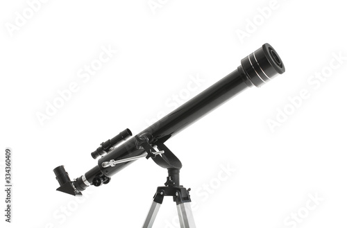 Modern telescope on white background