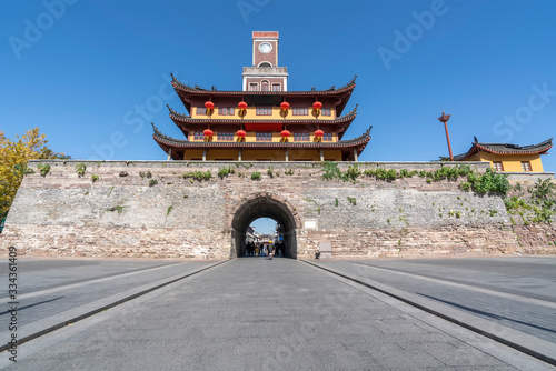 The tall ancient city Lou building of Gulou in Ningbo, Zhejiang Province.. photo