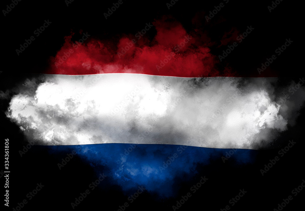 Dutch flag performed from color smoke on the black background. Abstract ...