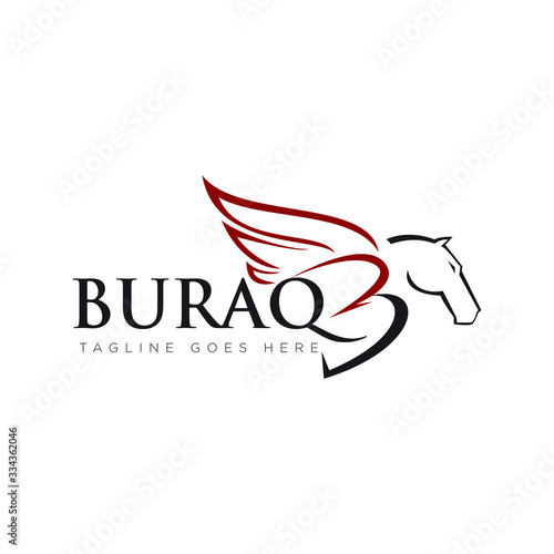 buraq logo, letter b and pegasus vector photo