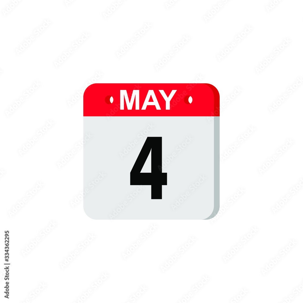 May 4 calendar icon. Planner holiday date isolated on white background. Color illustration in flat design. Vector illustration. EPS10 May 4 calendar icon. Planner holiday date isolated on white background. Color illustration in flat design. Vector illustration. EPS10