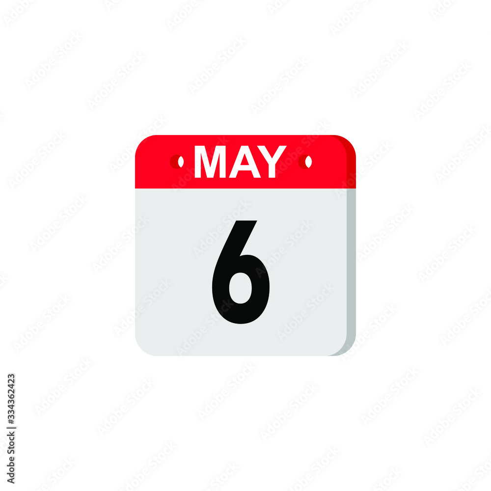 May 6 calendar icon. Planner holiday date isolated on white background. Color illustration in flat design. Vector illustration. EPS10 May 6 calendar icon. Planner holiday date isolated on white background. Color illustration in flat design. Vector illustration. EPS10