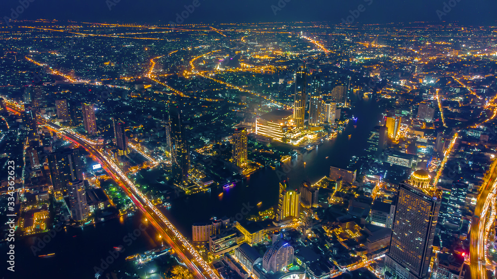 Fototapeta premium Cityscape view Twilight Sunset Through Town of Bangkok city It is a modern capital. Thailand