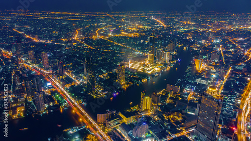 Cityscape view Twilight Sunset Through Town of Bangkok city It is a modern capital. Thailand