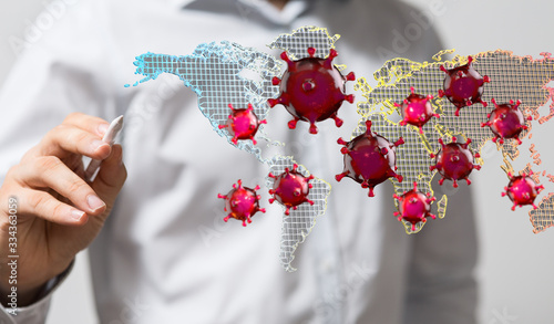 Foto Covid-19 coronavirus, virus that causes acute respiratory infections and the com