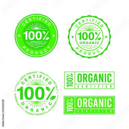 Set of 100% organic green badge stemp lebel sticker for logo design organic, natural, bio and eco friendly products