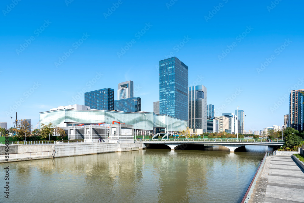 Skyline of urban architectural landscape in Ningbo business district..