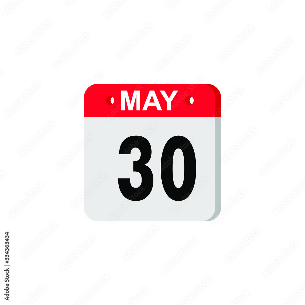 May 30 calendar icon. Planner holiday date isolated on white background. Color illustration in flat design. Vector illustration. EPS10 May 30 calendar icon. Planner holiday date isolated on white background. Color illustration in flat design. Vector illustration. EPS10