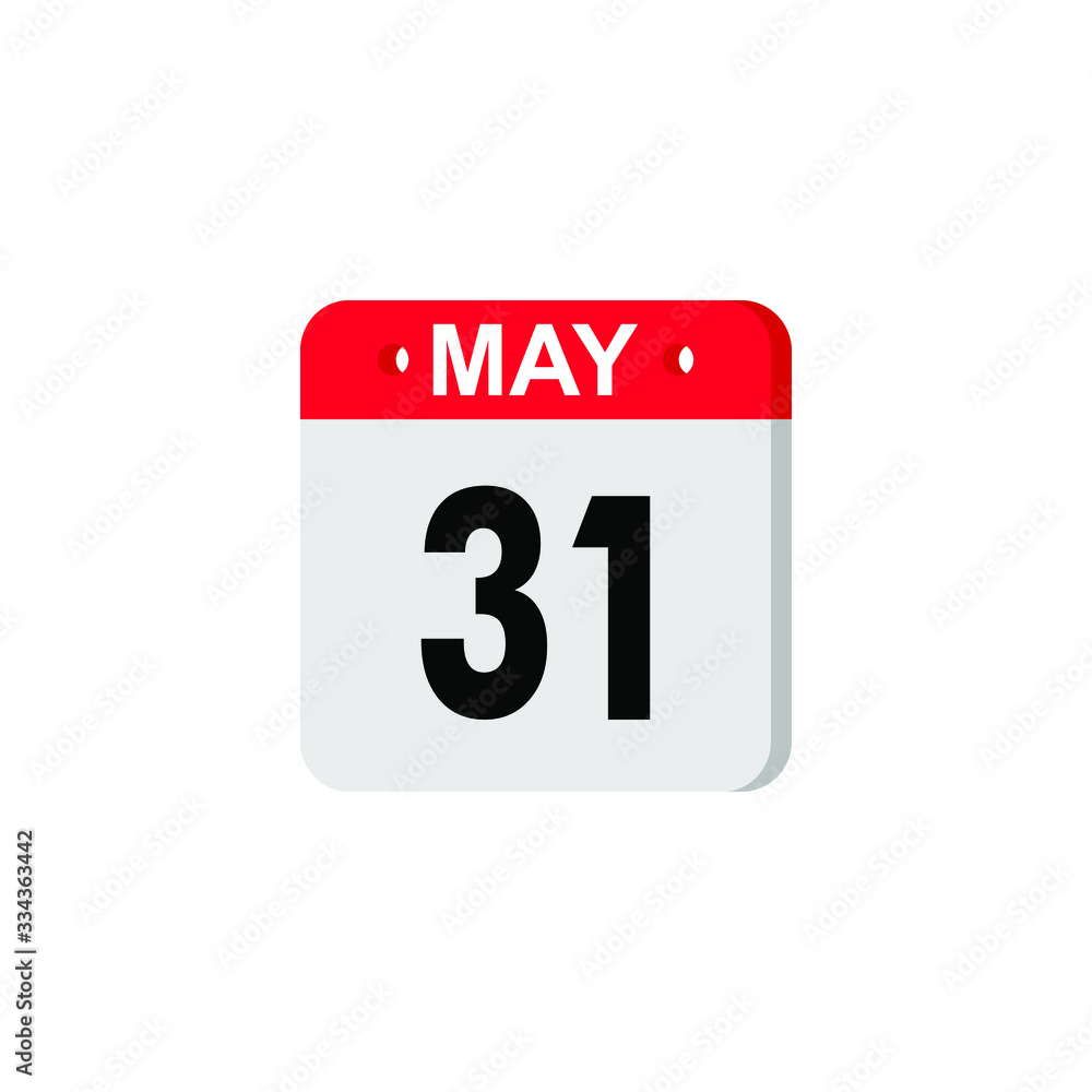 May 31 calendar icon. Planner holiday date isolated on white background. Color illustration in flat design. Vector illustration. EPS10 May 31 calendar icon. Planner holiday date isolated on white background. Color illustration in flat design. Vector illustration. EPS10