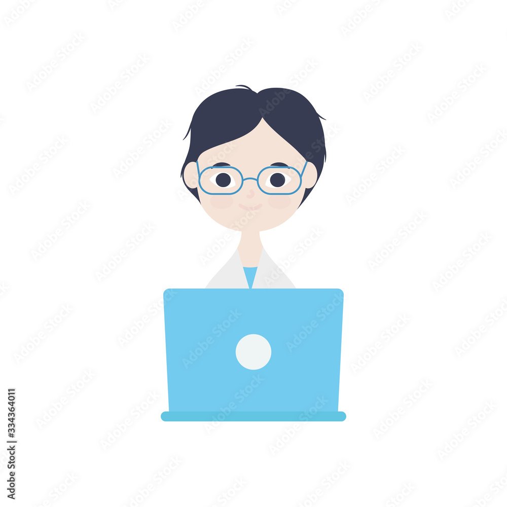 doctor online concept, cartoon doctor with laptop computer icon, flat style doctor online concept, cartoon doctor with laptop computer icon, flat style