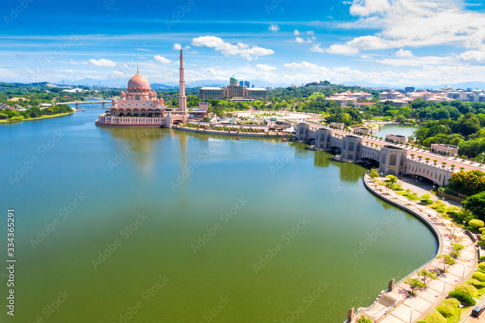 Beautiful scenery of Putrajaya, Putra Mosque and Perdana Putra, Malaysia.