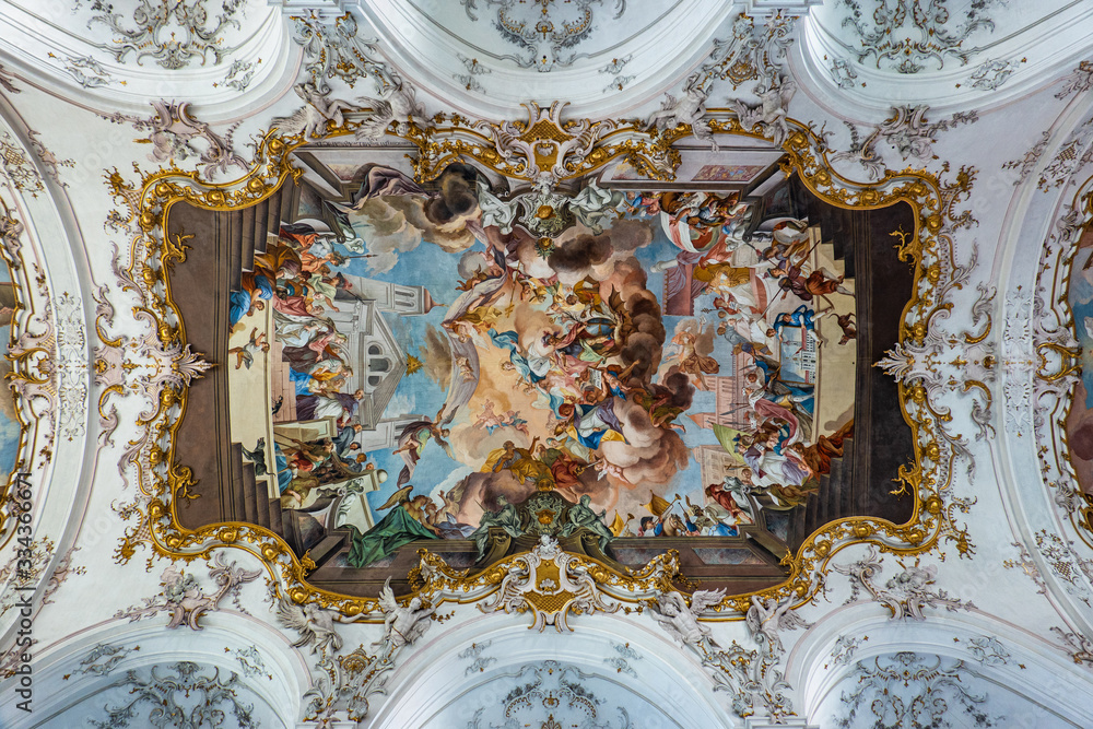 Interior of Baroque Marienmuenster Church, Diessen, Ammersee, Bavaria, Germany