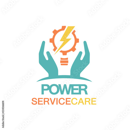 logo of power service care, 2 hands holding the lightning gear bulb.