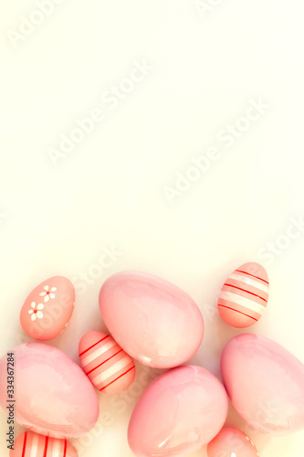 pink easter eggs on a white background