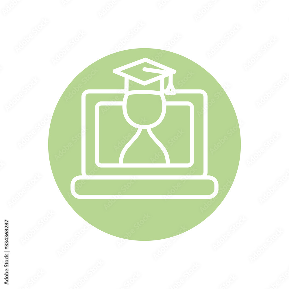 education online concept, laptop computer with avatar graduation student on screen icon, line block style education online concept, laptop computer with avatar graduation student on screen icon, line block style