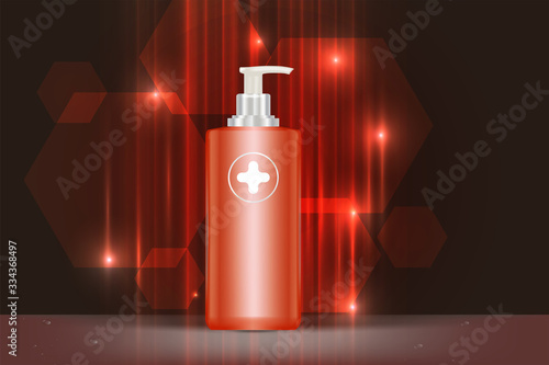Beauty product ad design, red cosmetic container with collagen solution advertising background ready to use, luxury skin care banner, illustration vector.