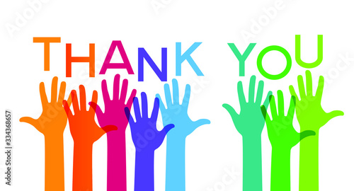 Hands with letters shaping the word thank you.