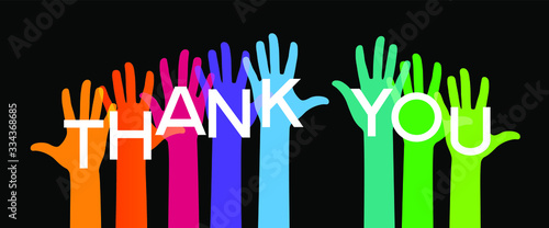 Hands with letters shaping the word thank you.