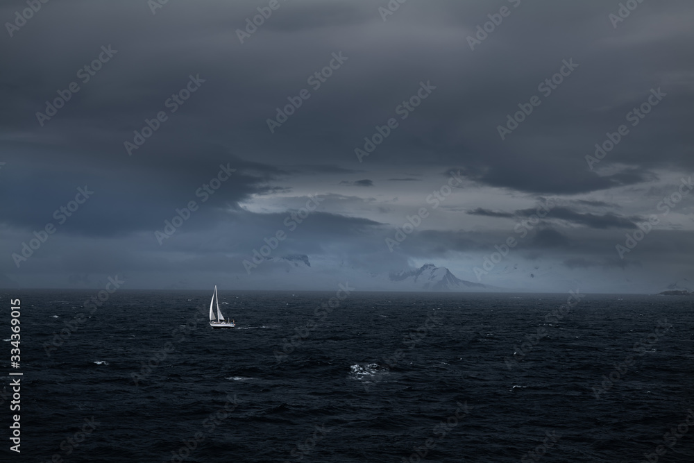 Sailing in stormy waters, Antarctic Peninsula,