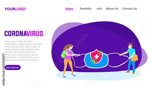 Illustration of two women trying to ward off the corona virus using a mask. Perfect for landing pages and websites