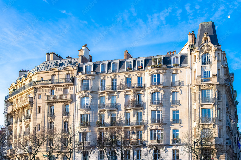 Paris, typical buildings boulevard Raspail, beautiful facades