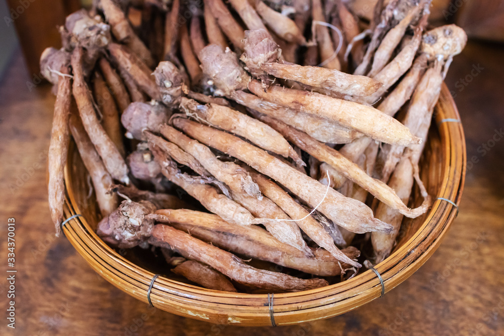 Fingerroot or Chinese's Ginger on weave threshing basket. Fingerroot or Chinese's Ginger on weave threshing basket.