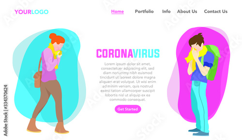 Illustration of two people coughing caused by the corona virus. Perfect for landing pages and many more