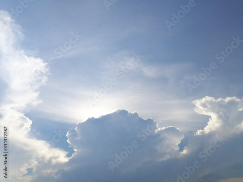 Dramatic clouds in the blue sky, scenic sky with sunlight.