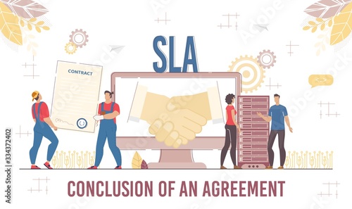 Successful Business Solution and Agreement Level. Deal Conclusion, Cooperation Development through Modern Cloud Technology and Software Service. Technical Support Team and Partner. Vector Illustration