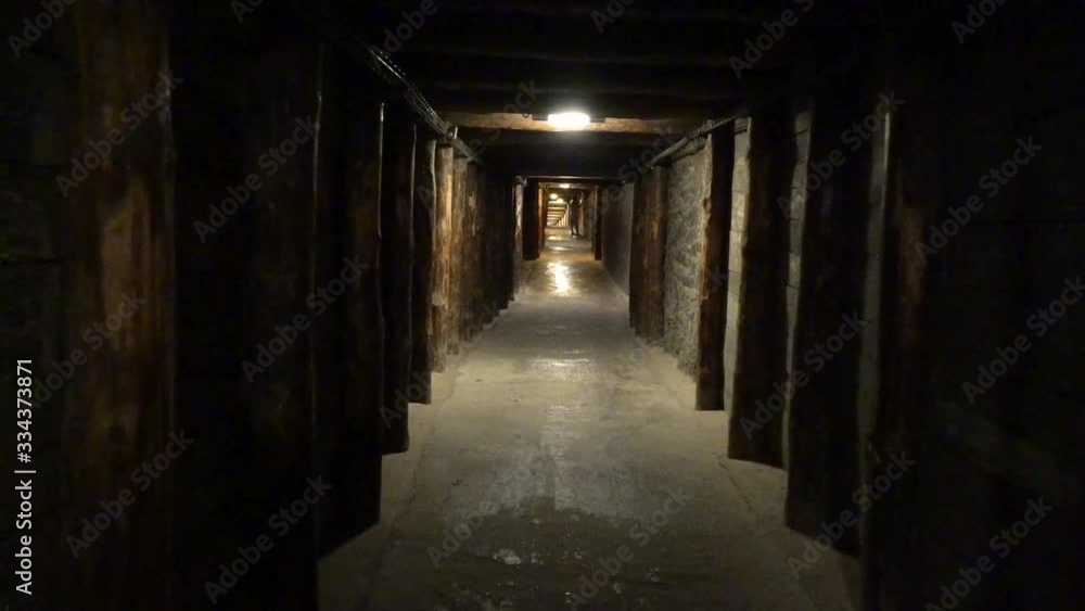 point of view walking in wooden underground tunnel to look for shelter point of view walking in wooden underground tunnel to look for shelter