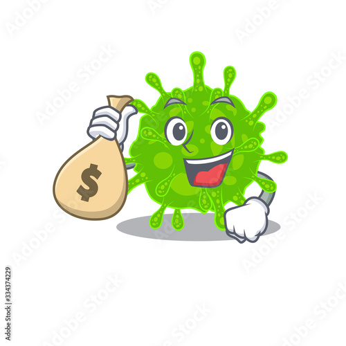 Smiley rich flaviviridae cartoon character bring money bags