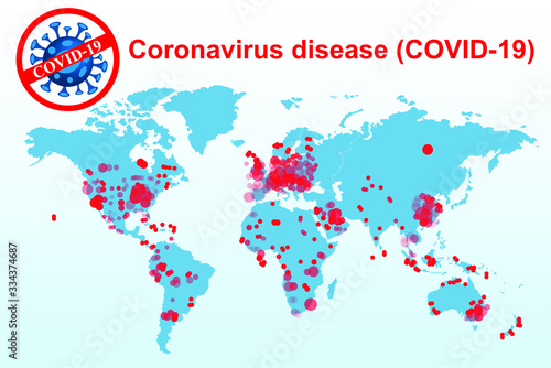 Coronavirus disease (Covid-19) globe world map with stop outbreak logo : illustration vector