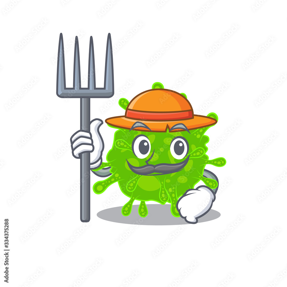 Flaviviridae in Farmer cartoon character with hat and pitchfork