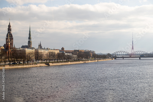 through the bus window old Riga and river