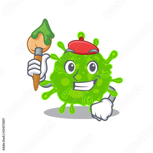 Talented flaviviridae Artist cartoon character with brush