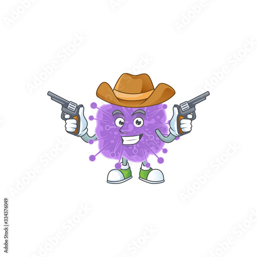 Cool cowboy cartoon design of coronavirus influenza holding guns