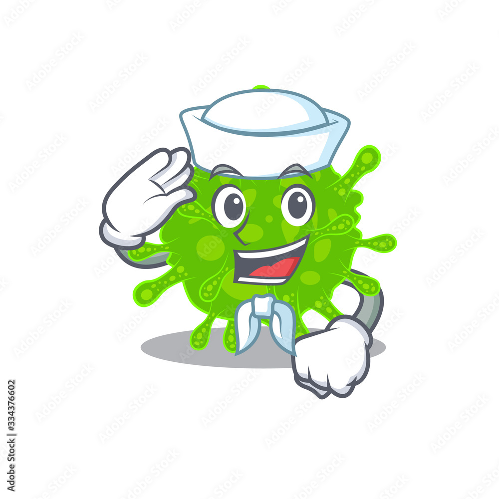Fototapeta premium Cute flaviviridae Sailor cartoon character wearing white hat