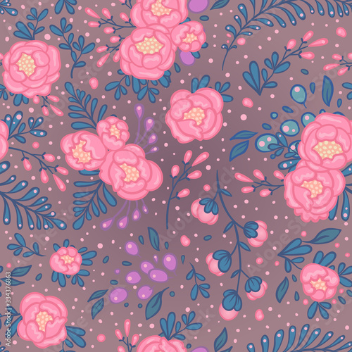 Seamless roses pattern. Vector illustration in freehand style. Stylish floral...