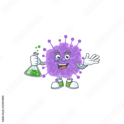 Coronavirus influenza brainy Professor Cartoon design grasp a glass tube