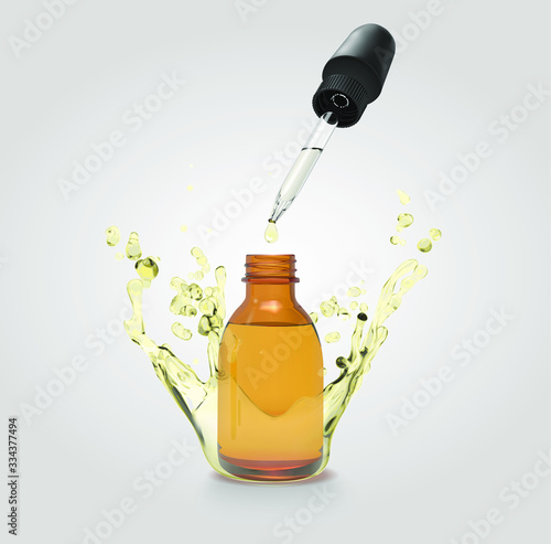 Vector 3D Essential Oil With Splash Illustration