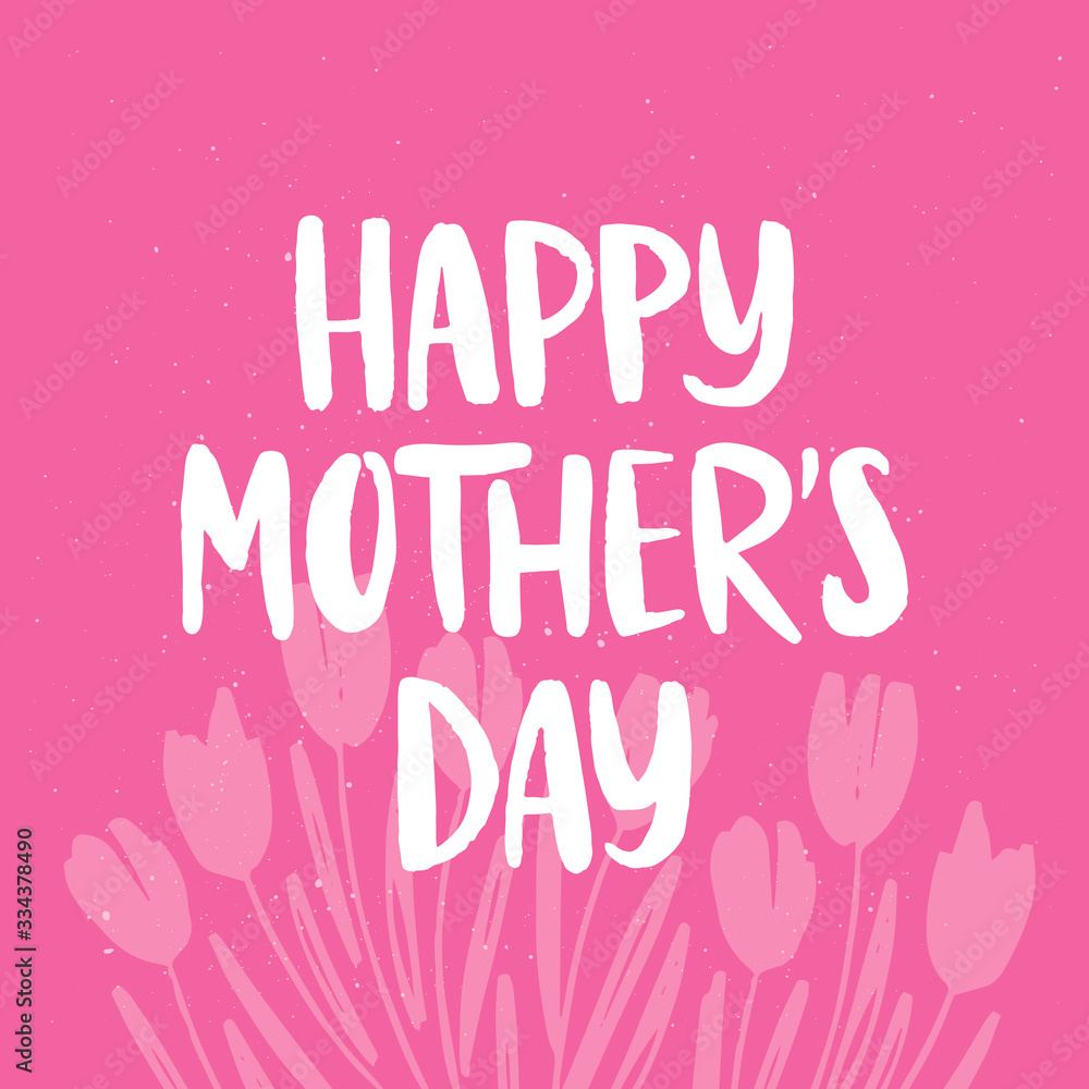 Fototapeta premium Mother's Day hand drawn lettering with spring flower tulip. Celebration holiday banner